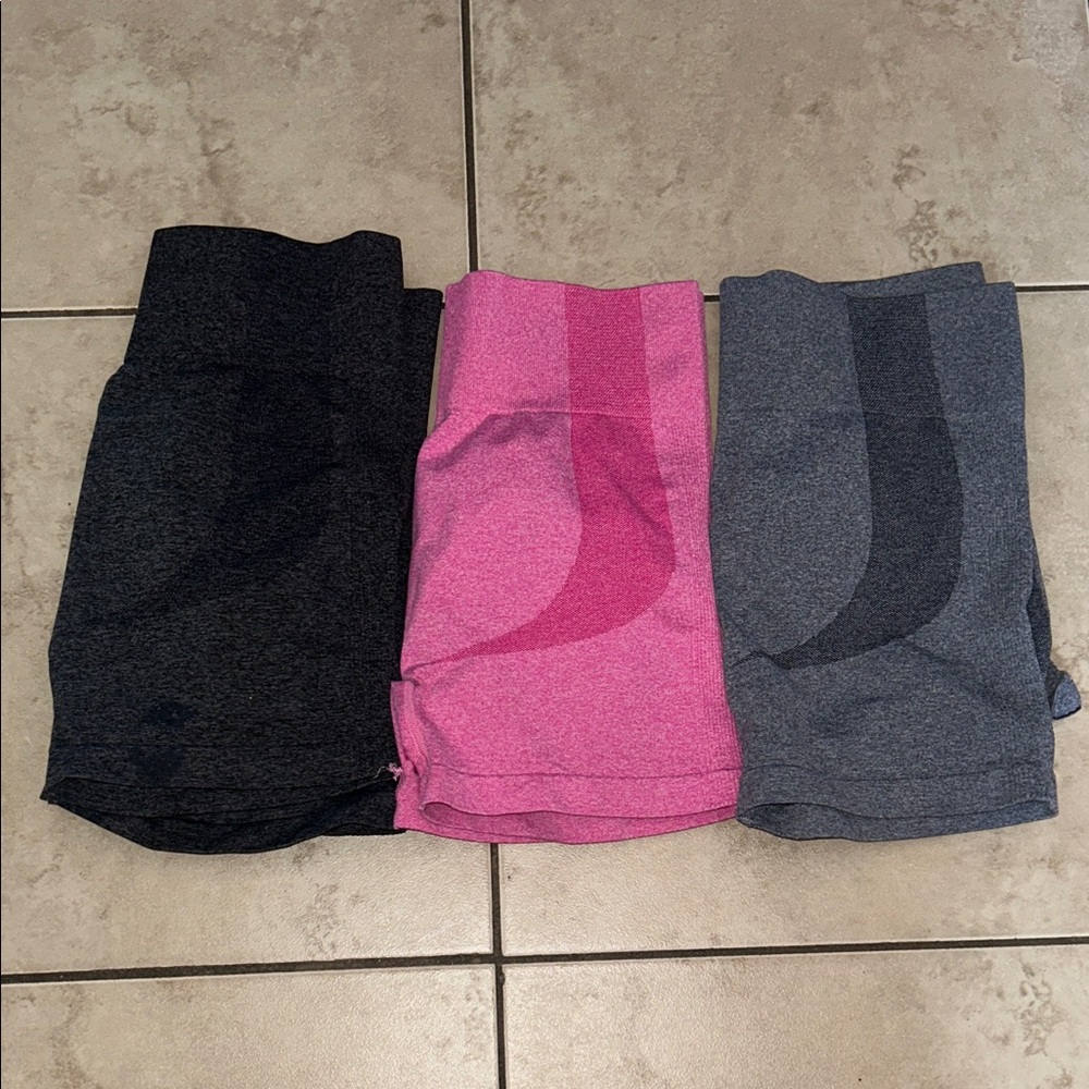 Set of Three Athletic Shorts in Dark Gray, Pink, and Gray